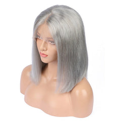 13x4 Full Frontal 210% Density Bob Transparent Lace Wigs (Gray)